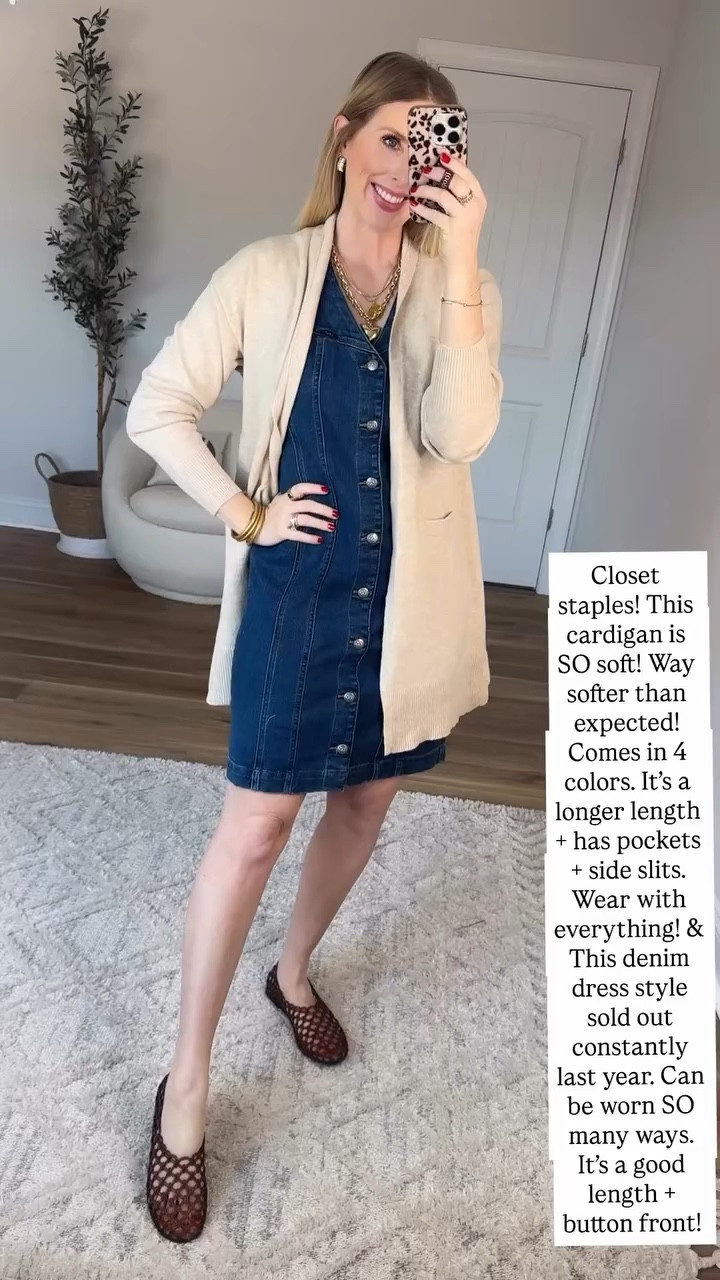 Walmart denim dress and cardigan 

#LTKWorkwear #LTKootd