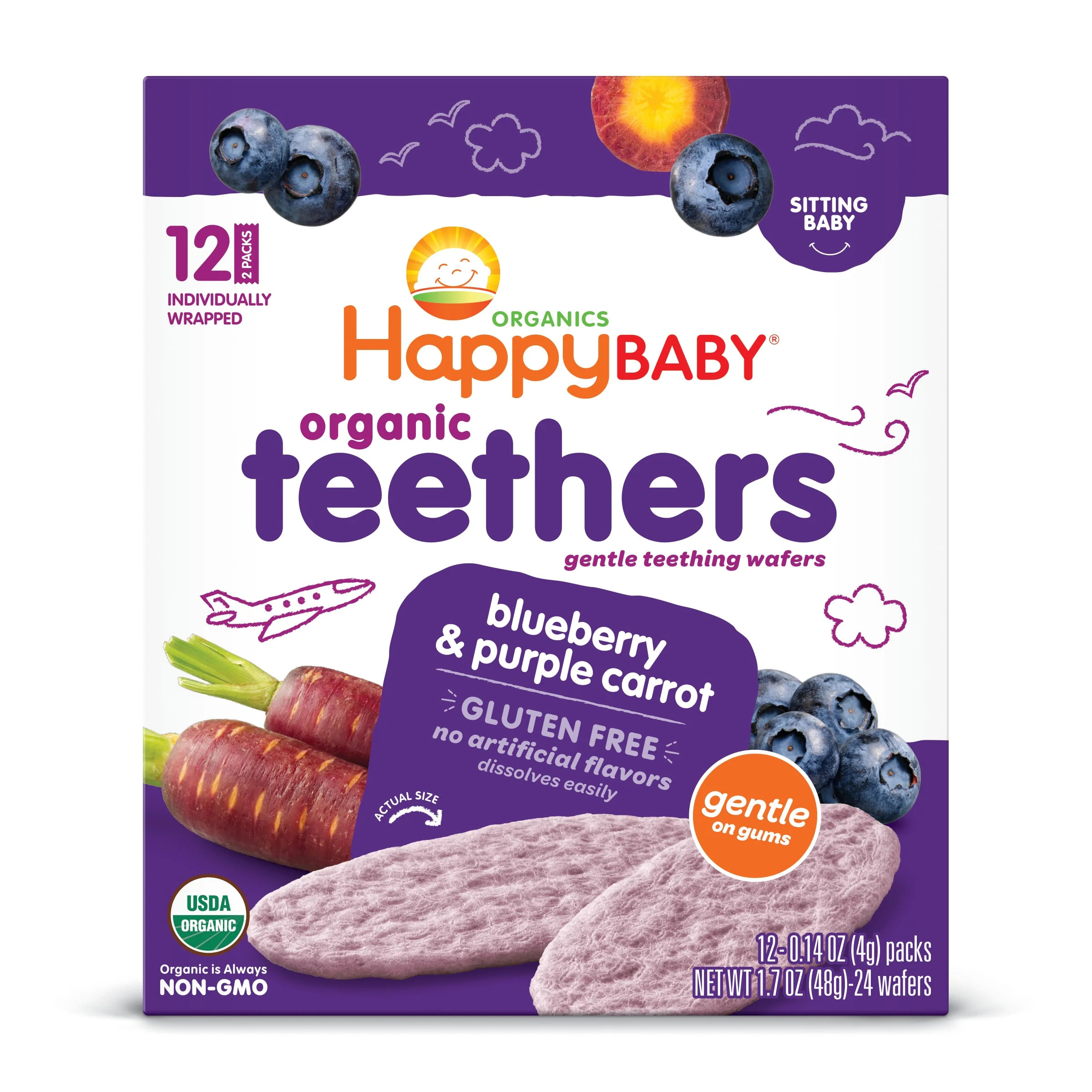 Happy Baby Organics Teethers, Blueberry & Purple Carrot Organic Gluten Free Gentle Teething Wafer... | Walmart (US)