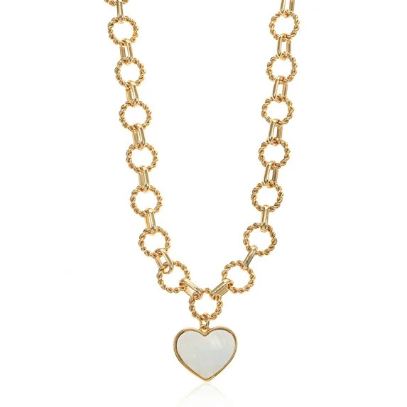 Time and Tru Women's Gold Tone Mother of Pearl Heart Statement Necklace | Walmart (US)