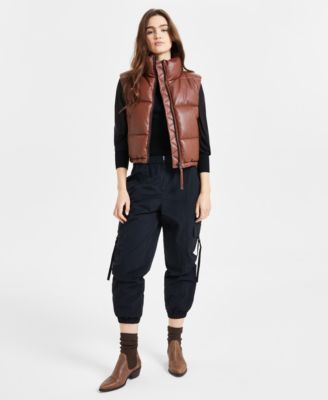 S13 Women's Faux-Leather Stand-Collar Puffer Vest - Macy's | Macy's