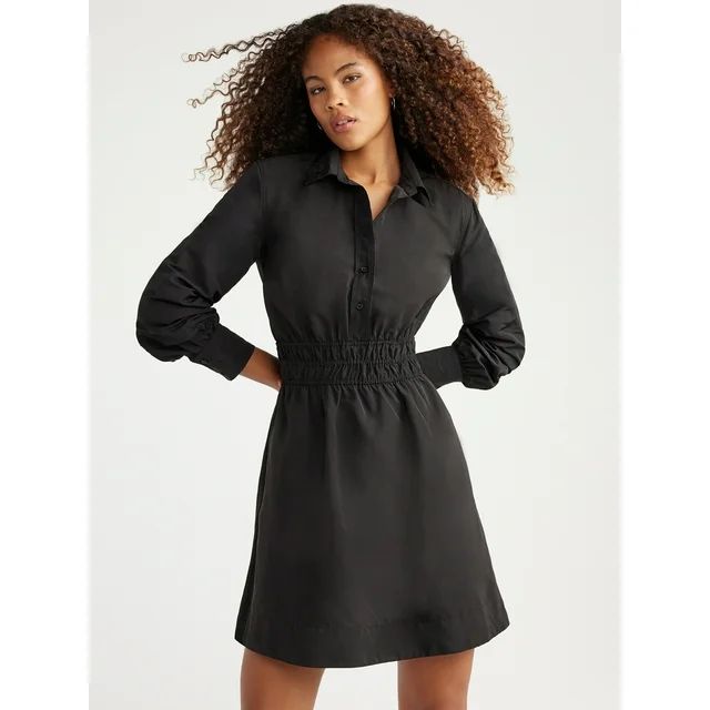 Free Assembly Women's Smocked Waist Mini Shirt Dress with Long Sleeves, XS-XXXL | Walmart (US)