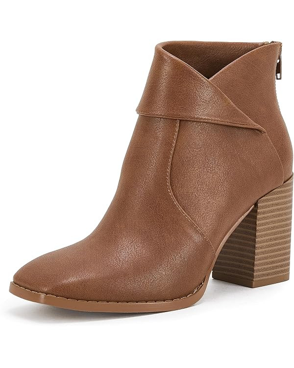 LAICIGO Women's Square Toe Ankle Boots High Chunky Stacked Heel Slip On Criss Cross Zipper Bootie... | Amazon (US)