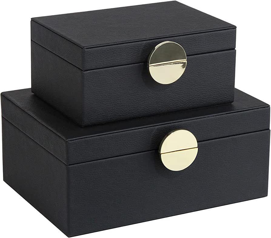 HofferRuffer Faux Leather Jewelry Boxes, Decorative Boxes Storage Accessory Organizer with Gold H... | Amazon (US)