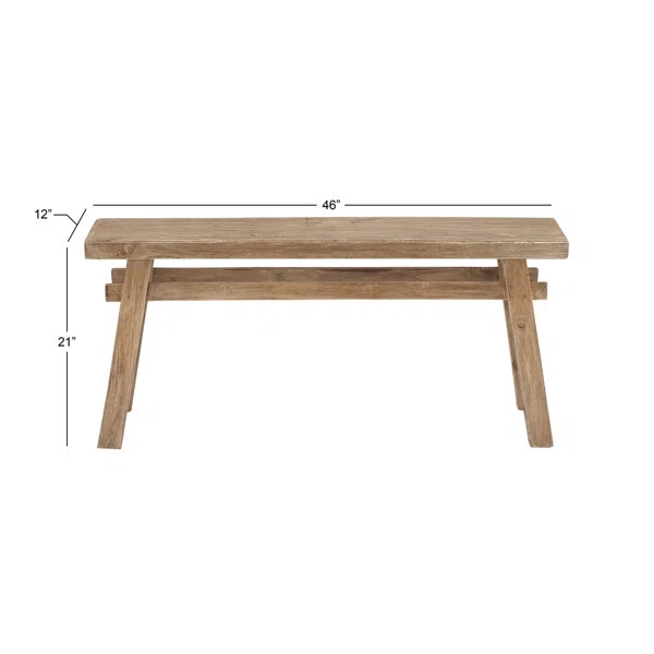Milani Brown Wood Handmade Distressed Bench with High Trestle Legs 47" x 12" x 21" | Wayfair North America