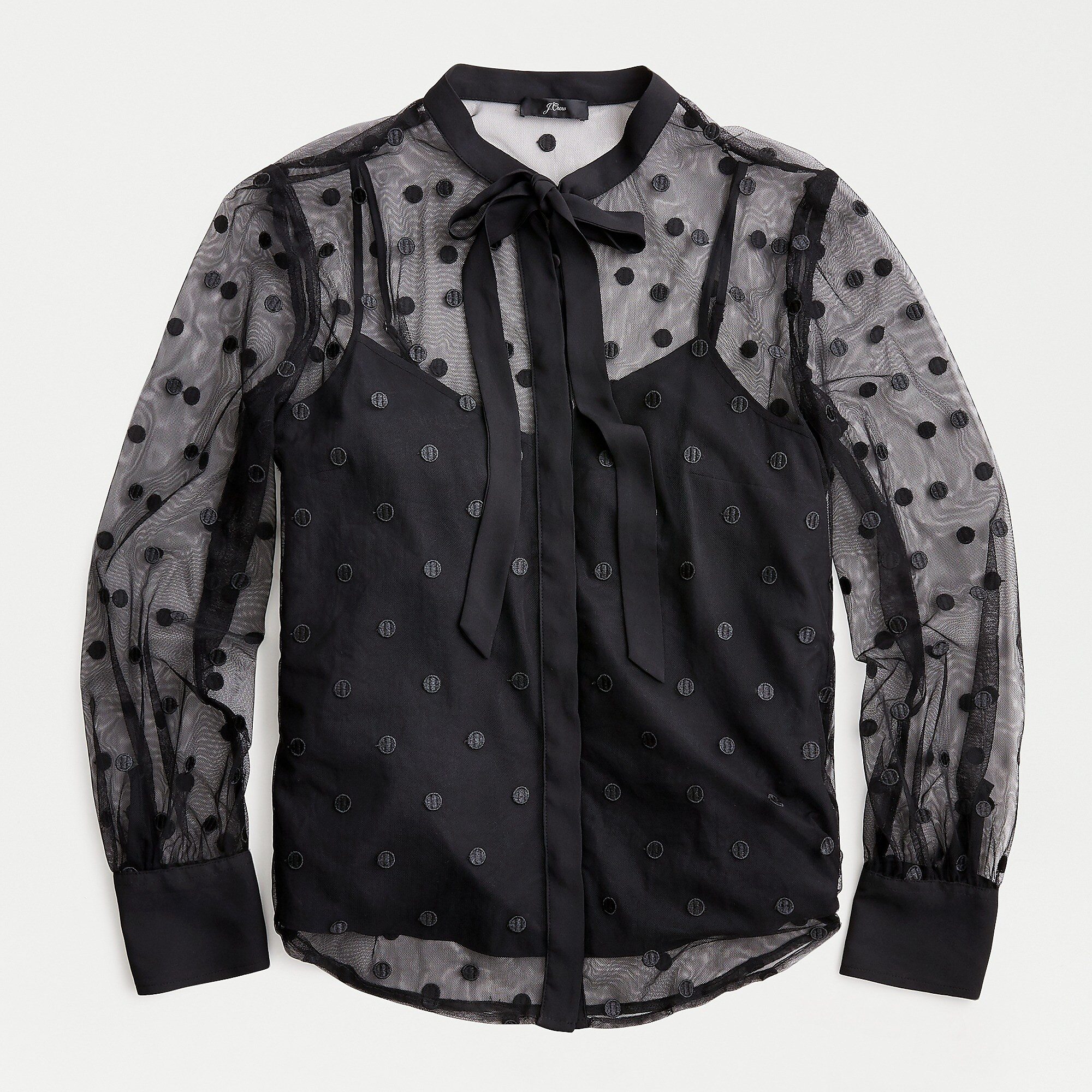 Tie-neck long-sleeve blouse in dotted  tulle | J. Crew US