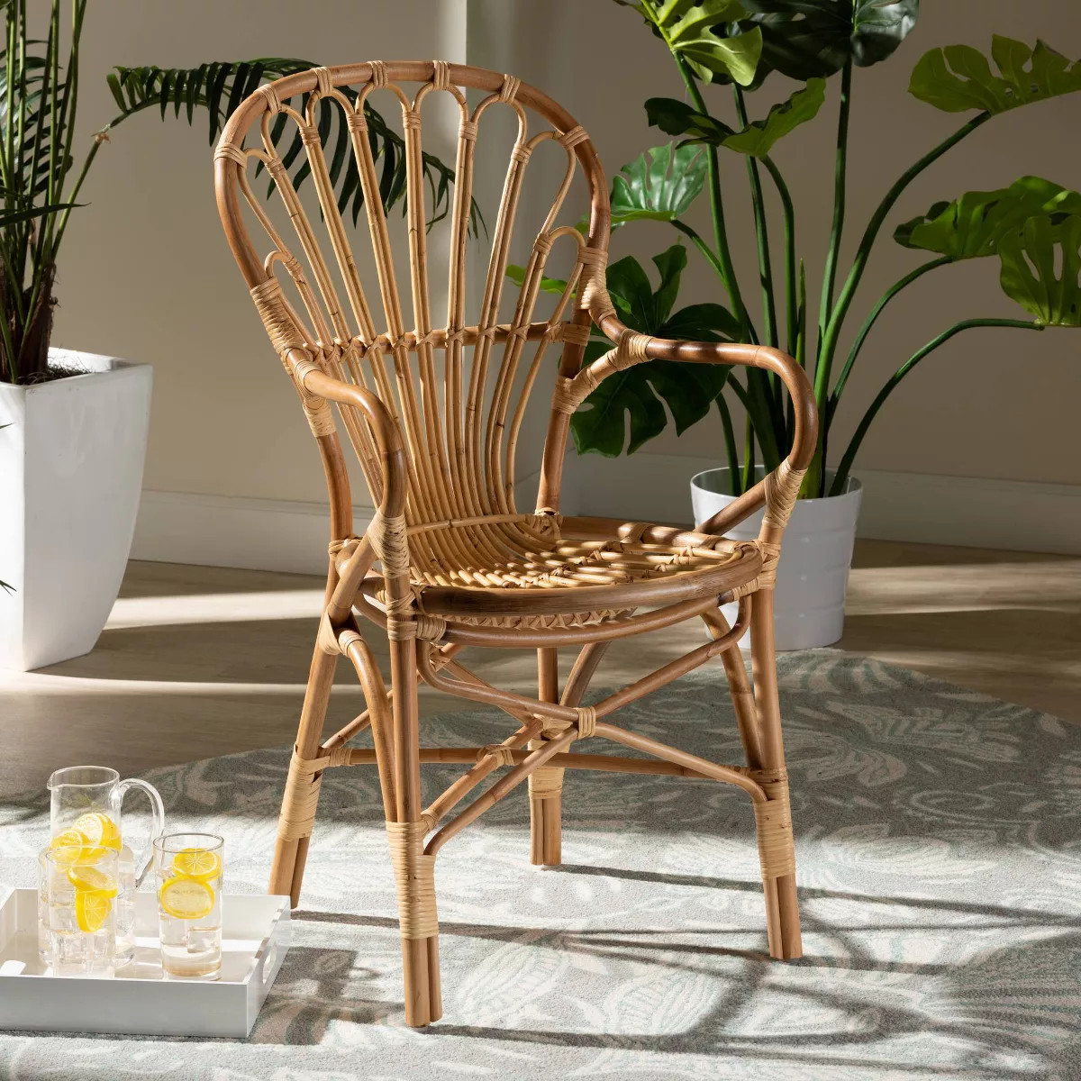 Sheraton Rattan Armchair Natural - bali & pari: Boho Style, Polyester Upholstery, Wood Frame, No ... | Target