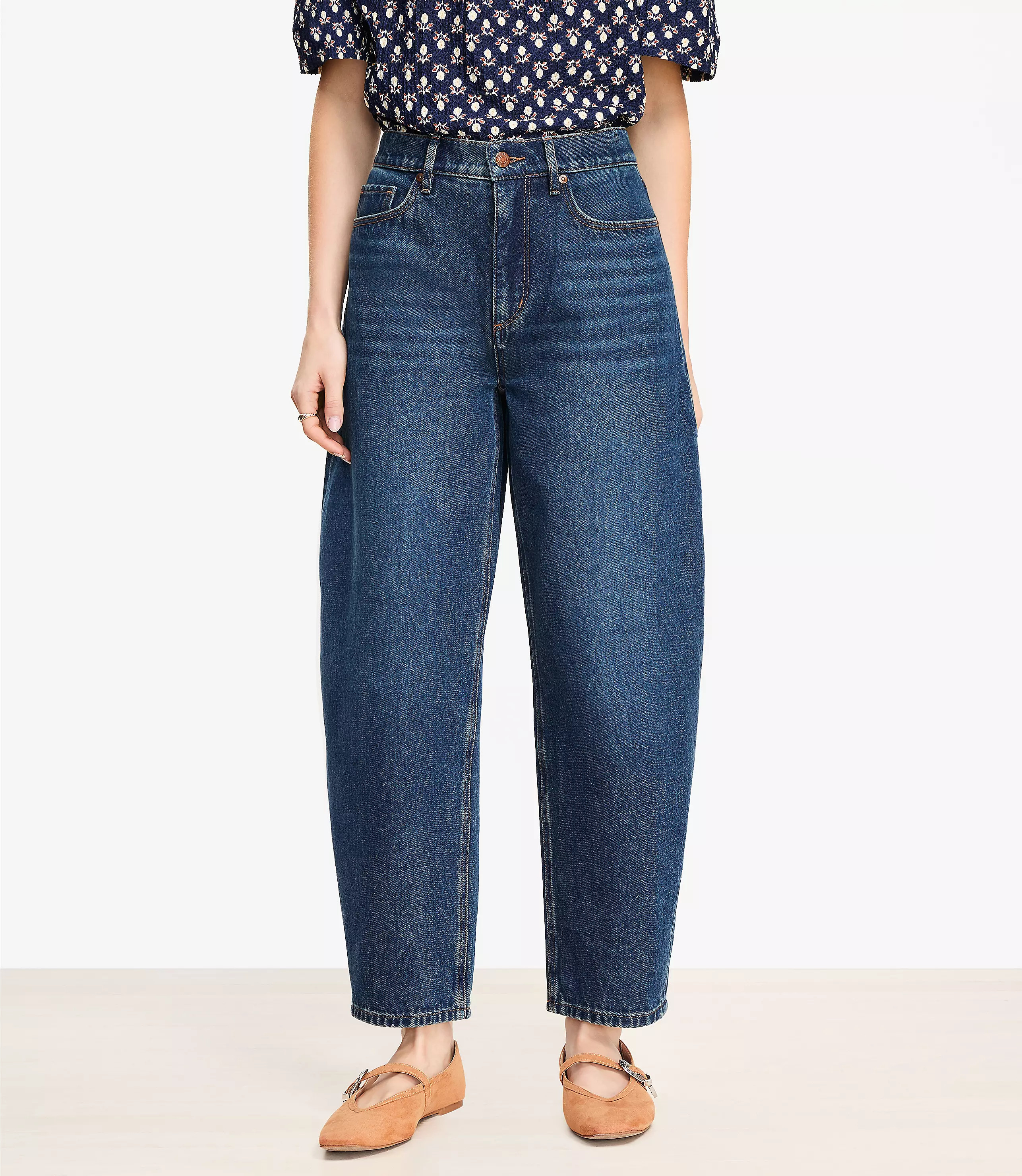 Curvy High Rise Barrel Jeans in Authentic Dark Wash | LOFT