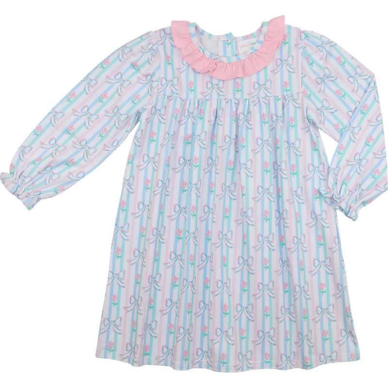 Pastel Striped Flower And Bow Knit Dress | Cecil and Lou