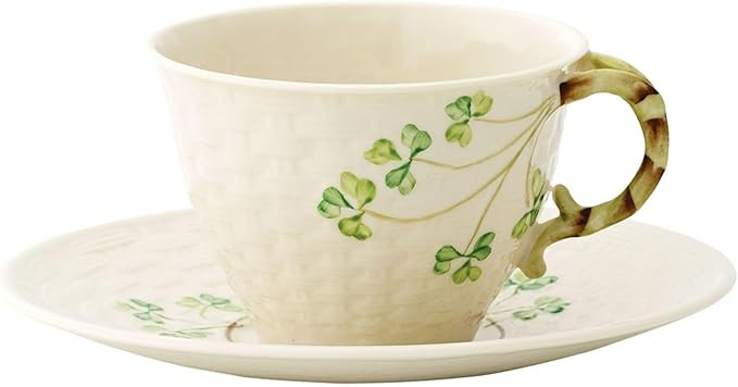Belleek Classic Shamrock Tea Cup and Saucer Set - Collectible Irish Handmade Fine Parian China Se... | Amazon (US)