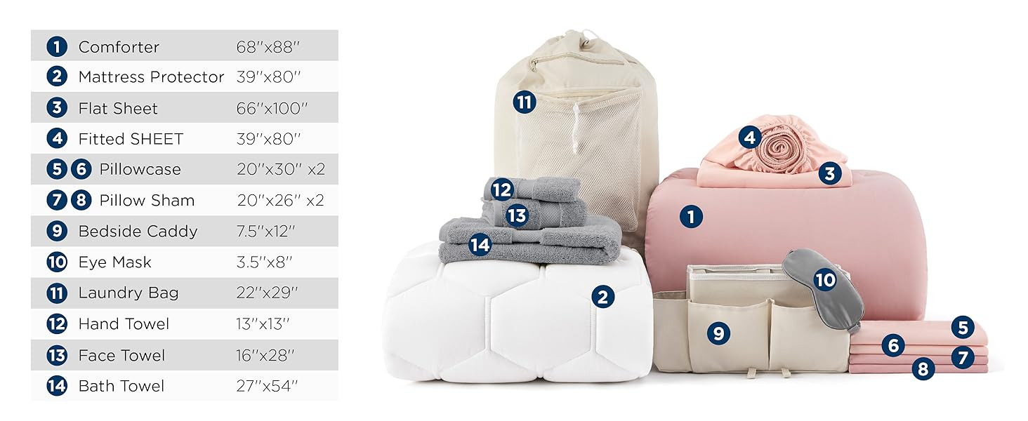 Bedsure Twin XL Comforter Set for College - 14 PCS Pink Dorm Bed Set, Bed in a Bag with Comforter... | Amazon (US)