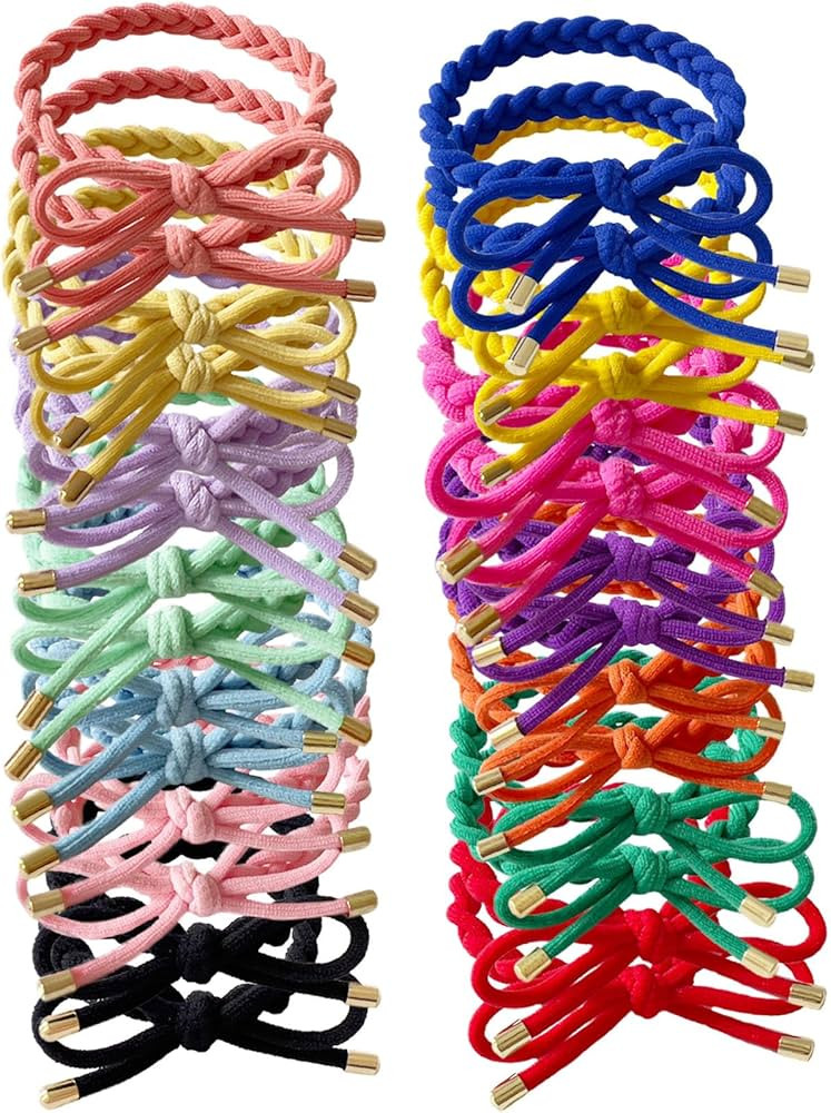 28 PCS Colorful Braided Hair Ties Bow Tie Hair Bracelets for Women Girls Elastic Hair Ties No Dam... | Amazon (US)