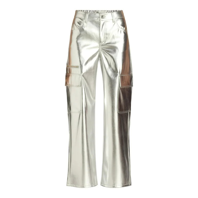No Boundaries High Rise Metallic Cargo Pants, 30.5" Inseam, Women's - Walmart.com | Walmart (US)