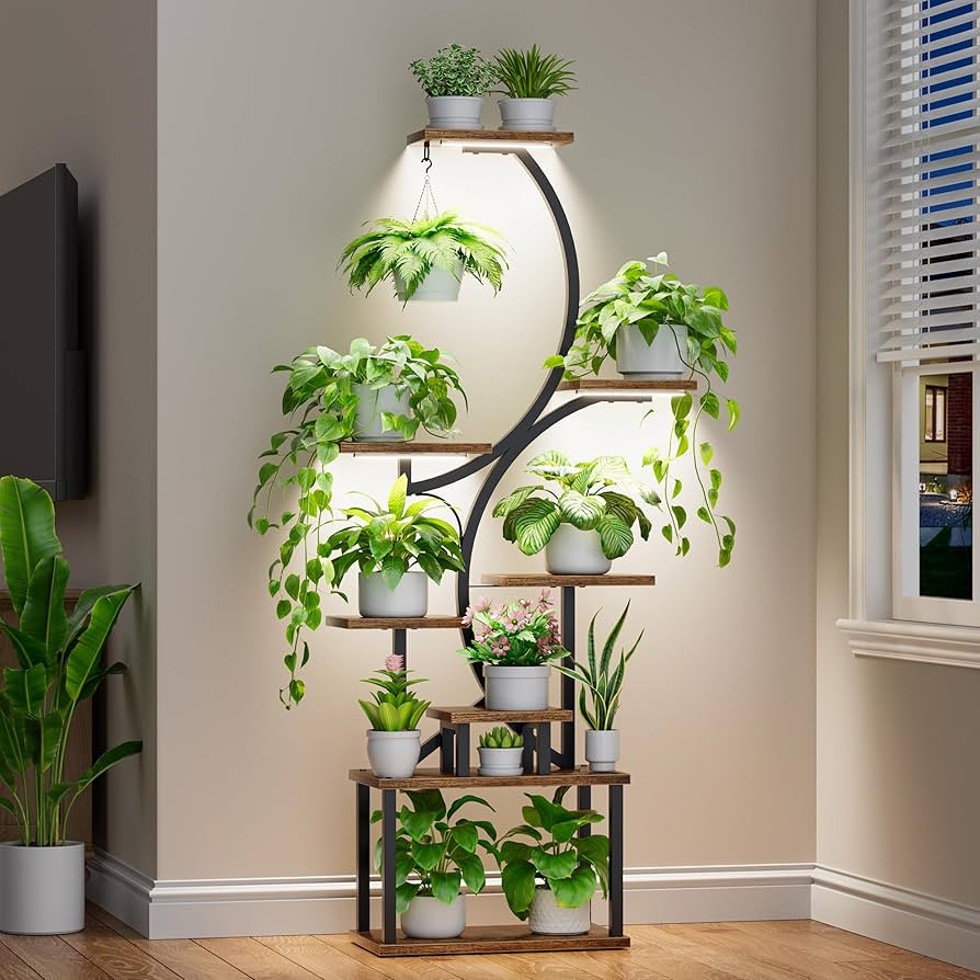 Plant Stand Indoor with Grow Lights - 62" Tall Plant Shelf, Lighted Corner Plant Stands for Indoo... | Amazon (US)