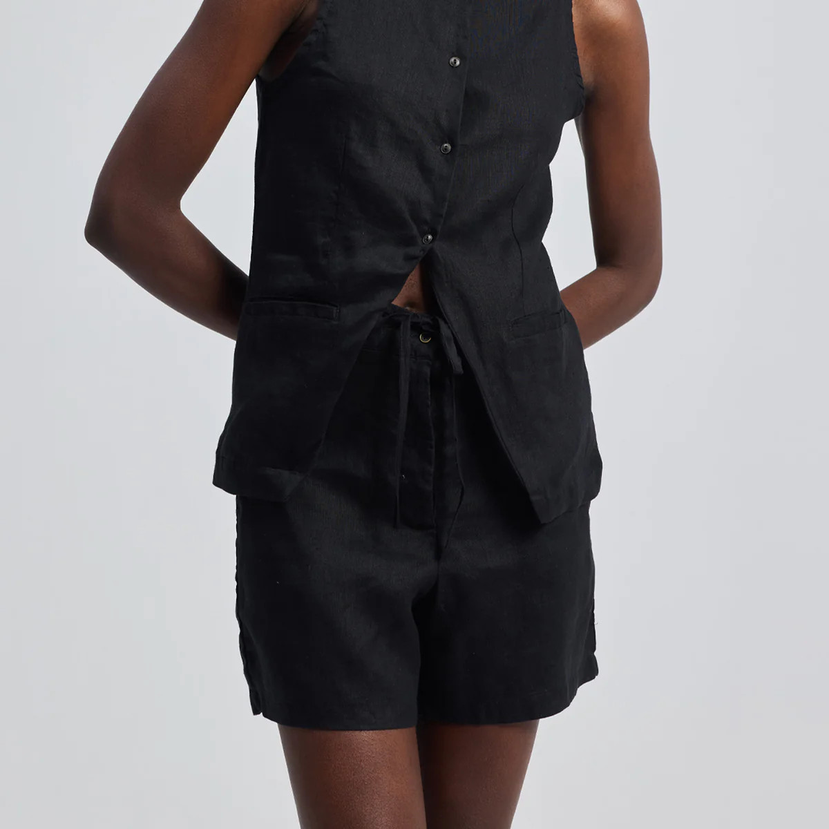 Hemp Vest Jacket Set in Black | Reistor