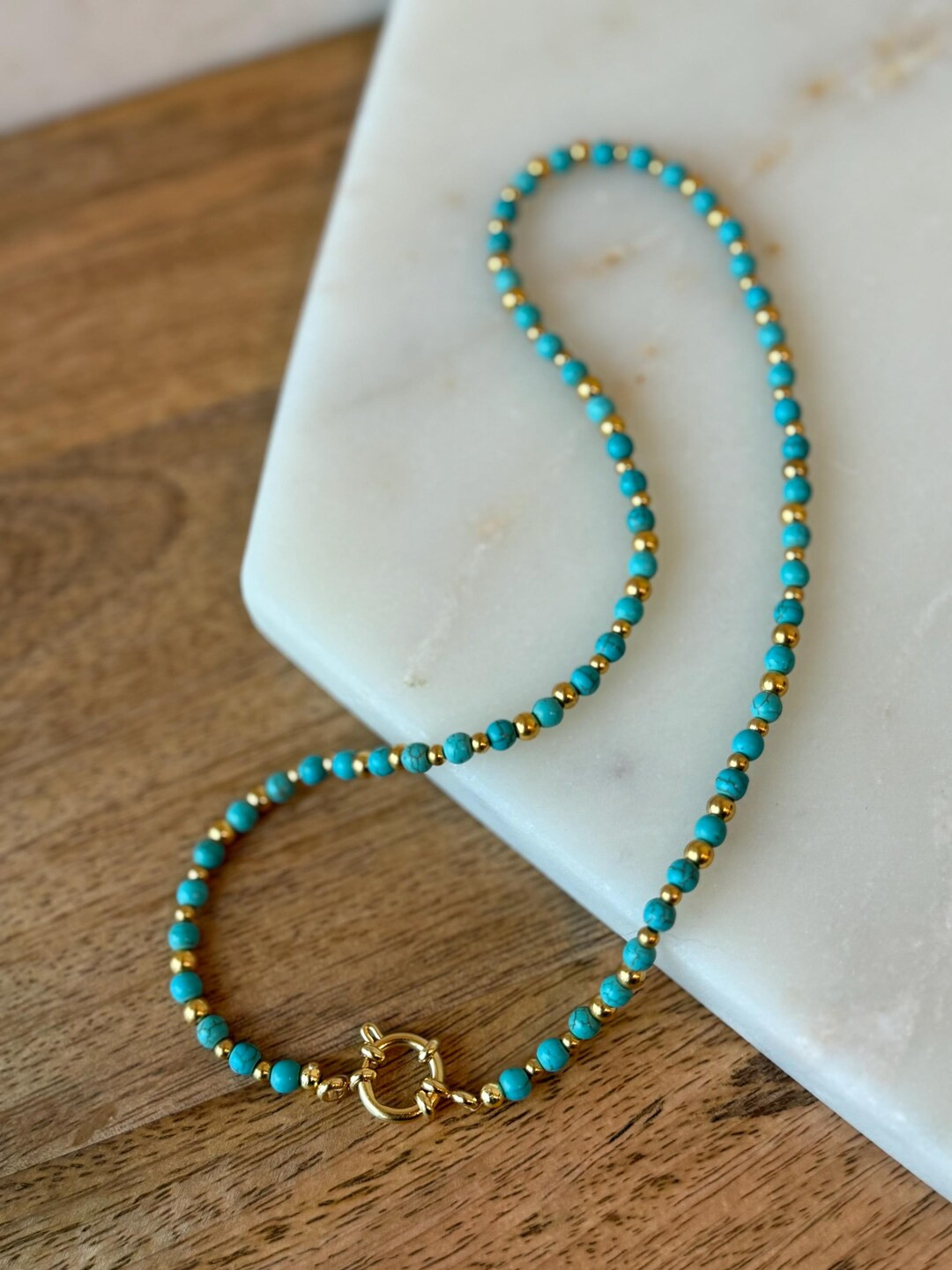 Turquoise Gold Filled Beaded Necklace With Gold Filled Hardware Custom Sizing Available - Etsy | Etsy (US)