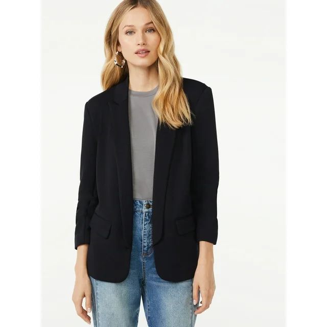 Scoop Women's Relaxed Scuba Knit Blazer with Scrunch Sleeves, Sizes XS-XXL | Walmart (US)