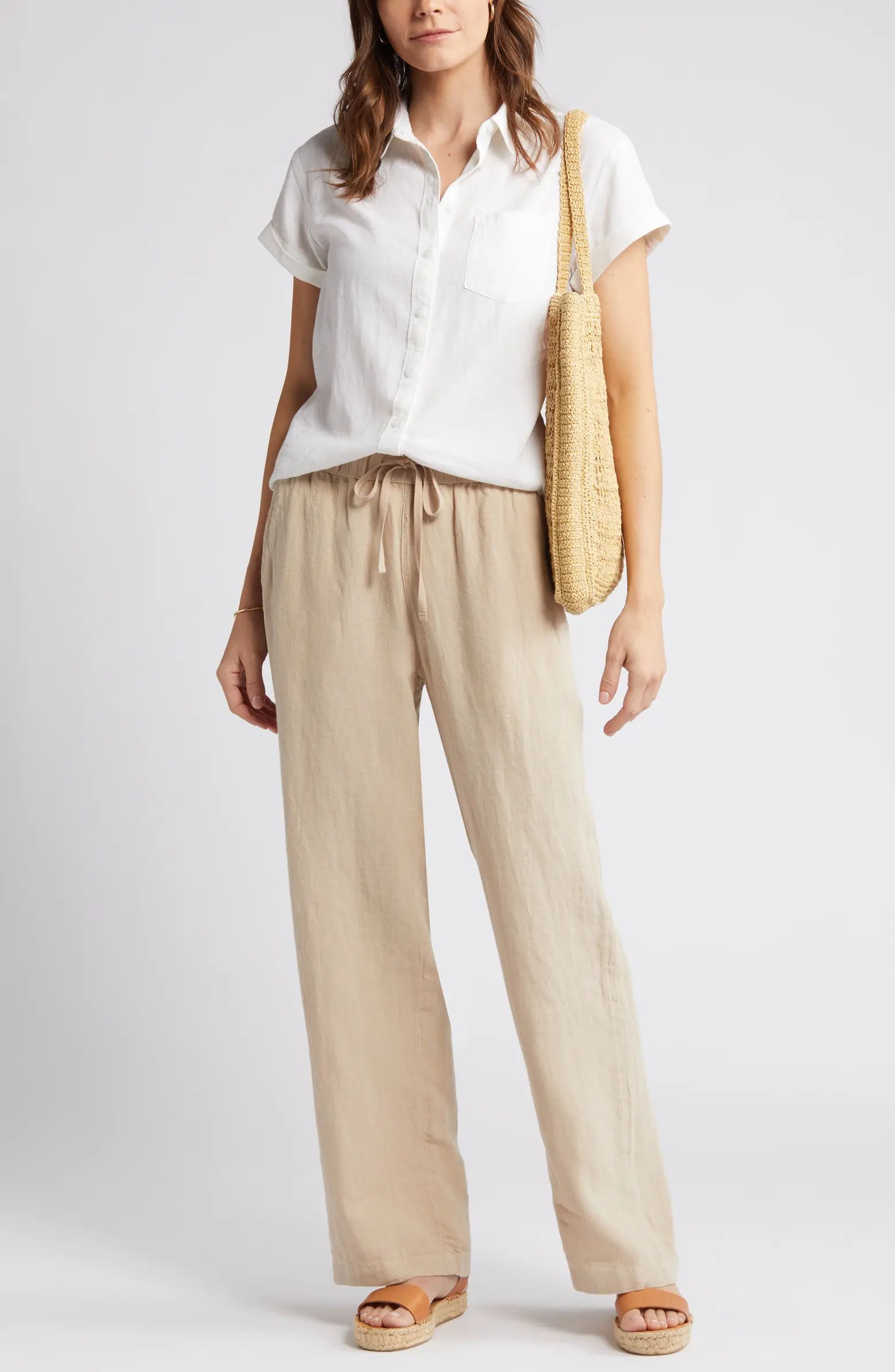 Drawstring Straight Leg Linen Pants | Nordstrom