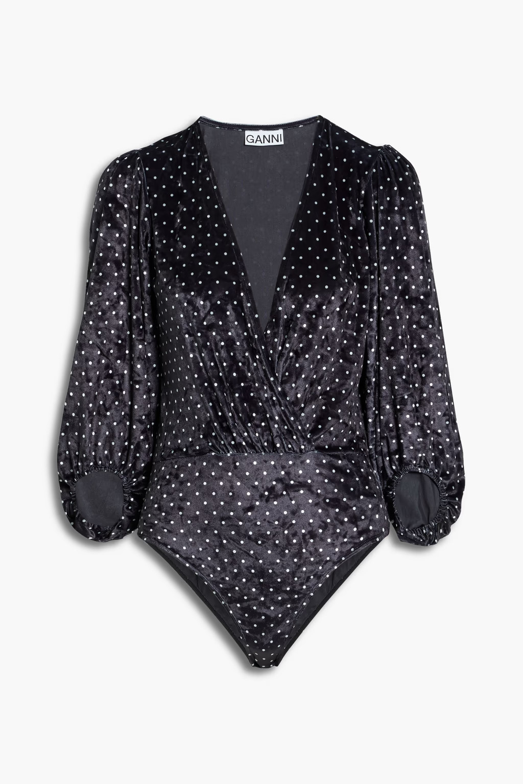 Wrap-effect polka-dot velvet bodysuit | The Outnet (US and CA)