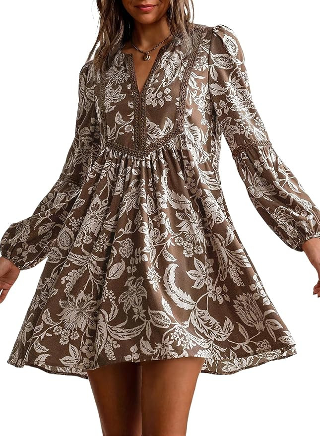 Dokotoo Boho Dresses for Women 2026 Floral V Neck Long Sleeve Embroidered Lace Beach Vacation Min... | Amazon (US)