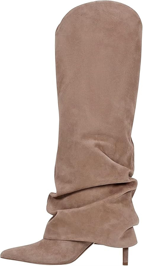 Fold Over Knee High Boots for Women Wide Calf Pointed Toe Tall Long Boot Stiletto High Heels Fall... | Amazon (US)