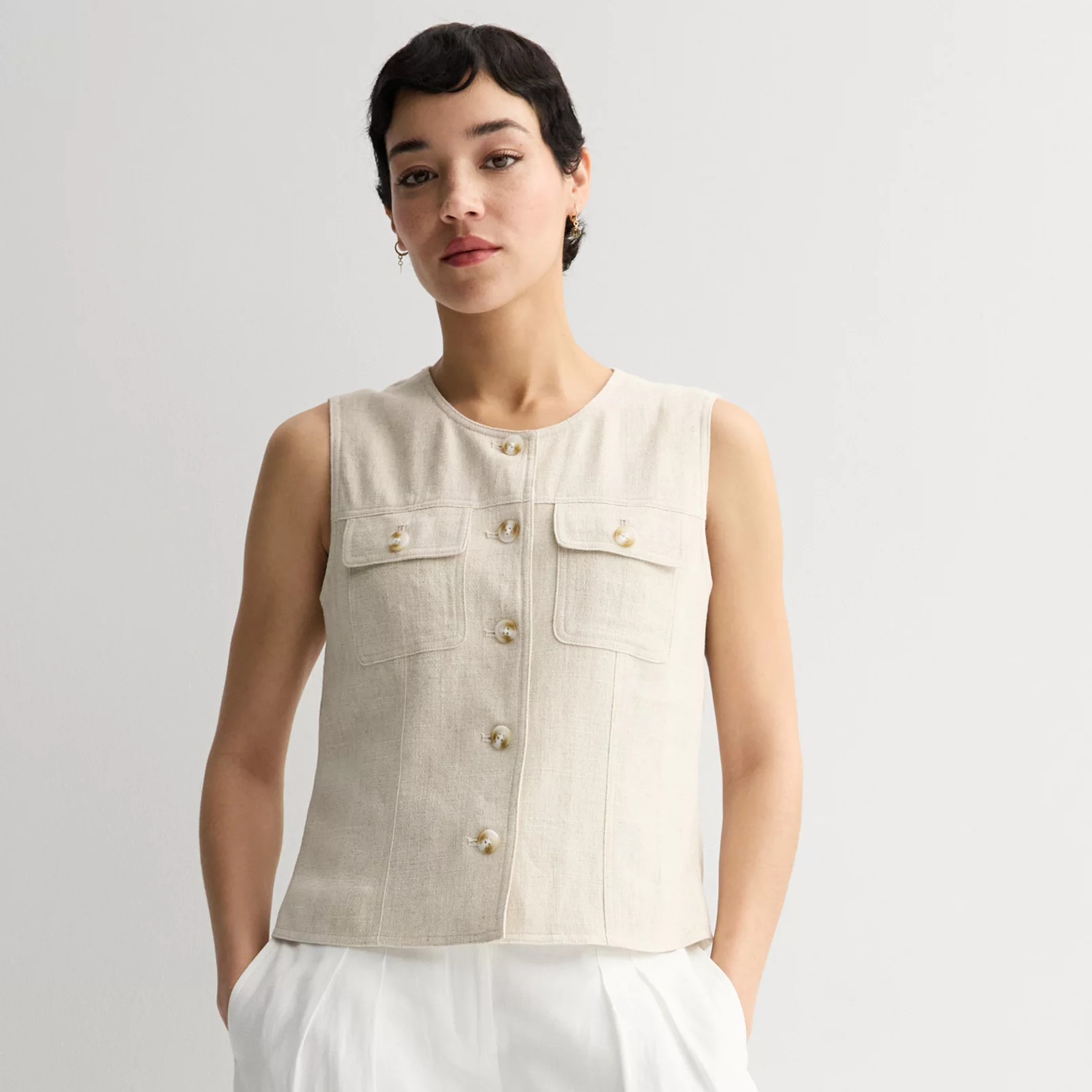 Women's Nine West Button Pockets Cropped Vest | Kohl's