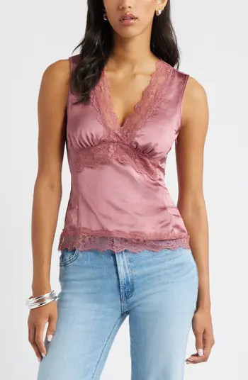 Lace Trim Satin Tank | Nordstrom