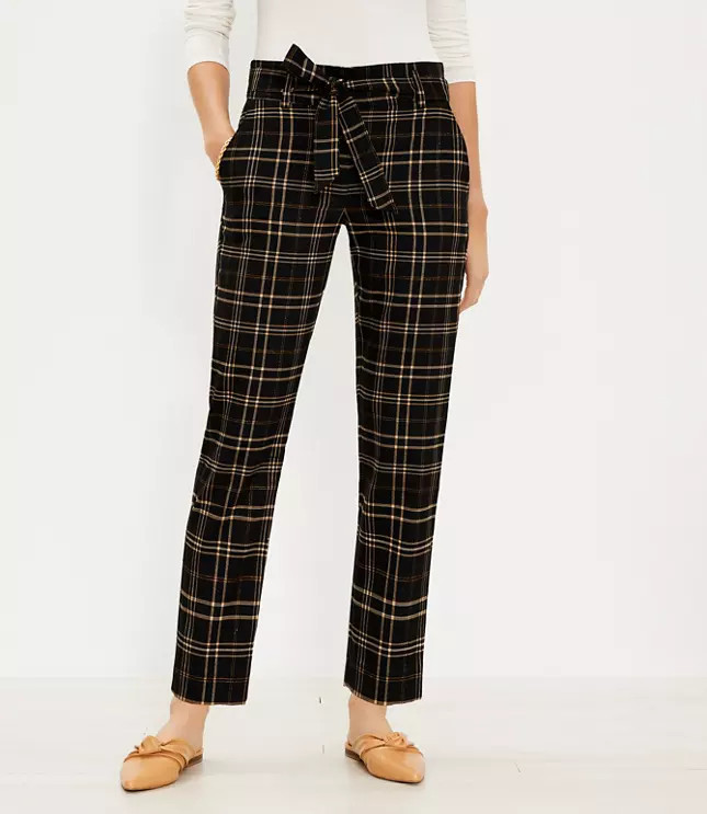Tie Waist Slim Pants in Shimmer Plaid | LOFT