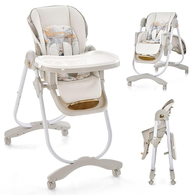 BABY JOY High Chair, Foldable Baby High Chair with Adjustable Height, Backrest & Footrest, Double... | Amazon (US)