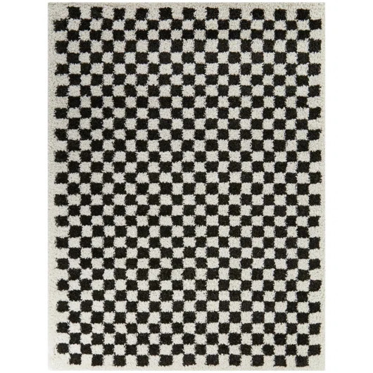 Walker Checkered Charcoal/Cream Plush Shag Area Rug | AllModern | Wayfair North America