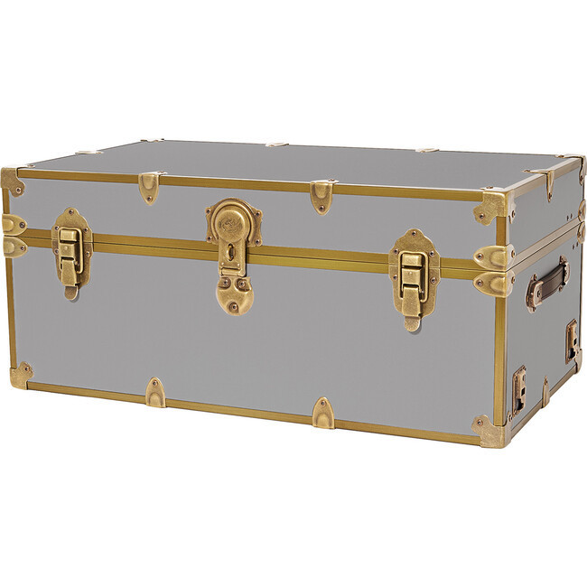 Embossed Vinyl Trunk Large, Gray With Antique Brass Trim | Maisonette