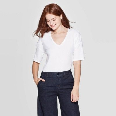 Women's Short Sleeve V-Neck Rib T-Shirt - A New Day™ | Target