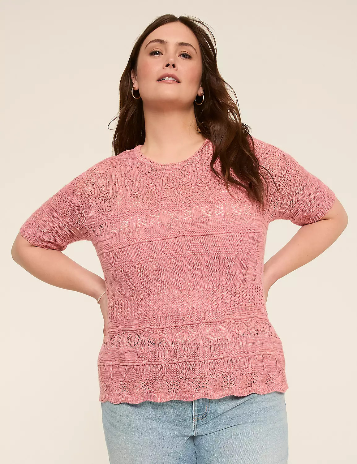 Short-Sleeve Pointelle Pullover Sweater | Lane Bryant (US)