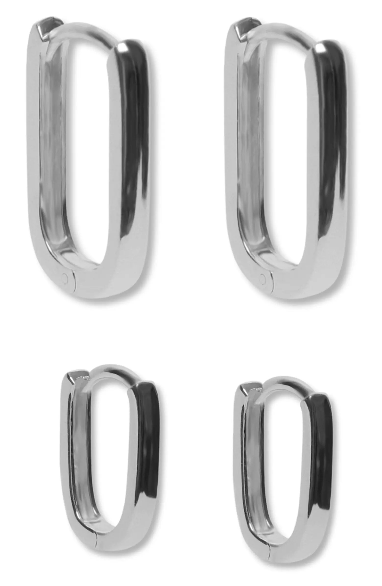Argento Vivo Sterling Silver Set of Two Oblong Hoop Earrings | Nordstrom | Nordstrom