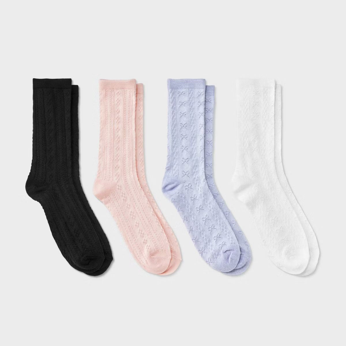 Girls' 4pk Cable Knit Bow Crew Socks - Cat & Jack™ Black/Pink/Gray | Target
