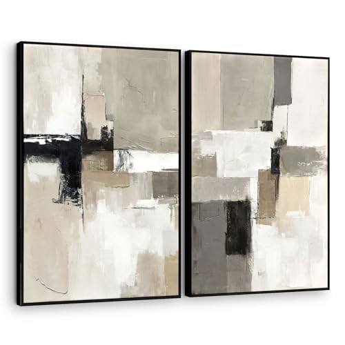 Set of 2 Modern Neutral Abstract Wall Art – Framed Beige, Gray, and Black Canvas Paintings for Living Room, Bedroom, or Office Décor – 24x36 Inches Each | Amazon (US)
