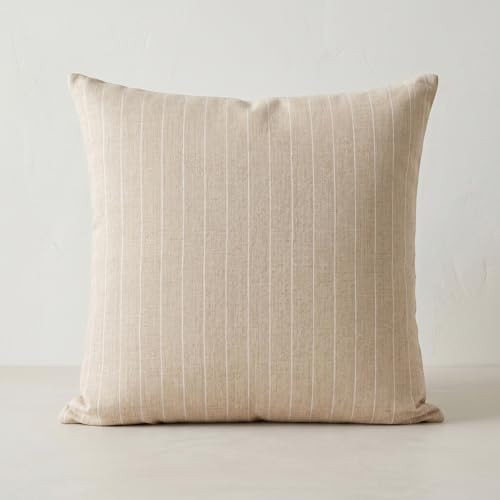 Solino Home 100% Pure Linen Decorative Throw Pillow Cover 20 x 20 Inch - Natural and White Stripe... | Amazon (US)