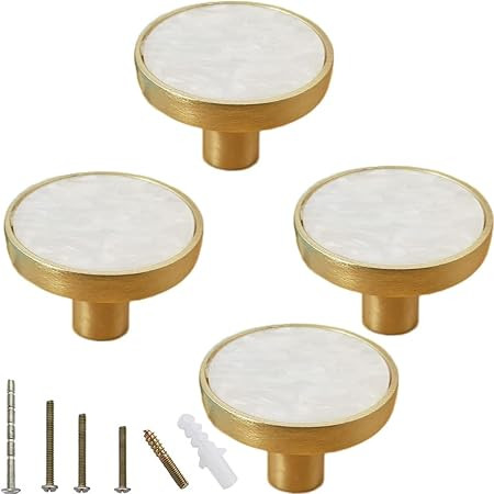 ESreake Gold Knobs for Dresser Drawers, Brass Decorative Cabinet Round Knobs, 1.25" Northern Euro... | Amazon (US)