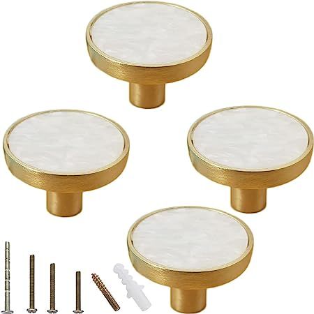 ESreake Gold Knobs for Dresser Drawers, Brass Decorative Cabinet Round Knobs, 1.25" Northern Euro... | Amazon (US)