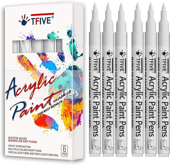 White Marker Paint Pens - 6 Pack Acrylic White Permanent Marker, 0.7mm Extra Fine Tip Paint Pen f... | Amazon (US)