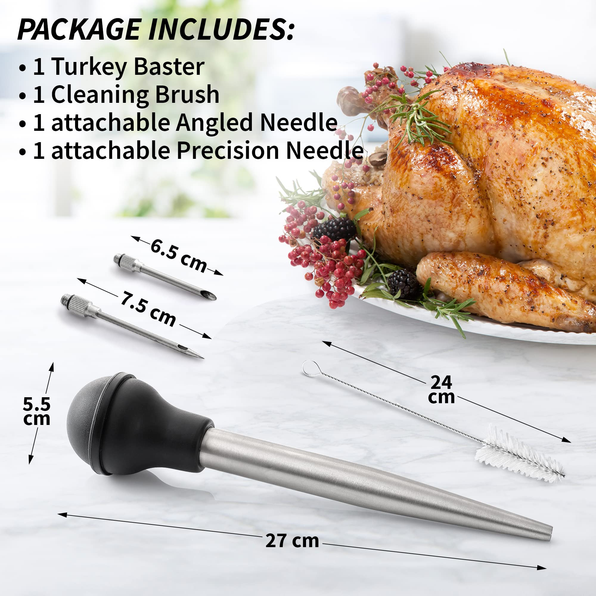 Zulay Kitchen Stainless Steel Turkey Baster for Cooking- Food Grade Metal Turkey Baster Syringe w... | Amazon (US)