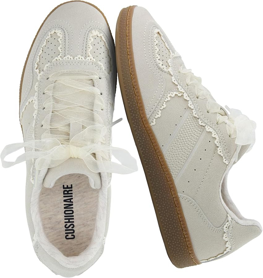 CUSHIONAIRE Belinda Lace Detail Casual Sneakers for Girls – Ribbon Lace-Up Girls Shoes with Sof... | Amazon (US)