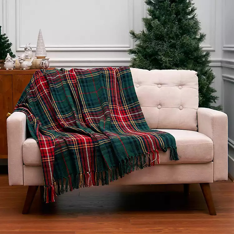 New! Green Tartan Plaid Fringe Throw | Kirklands