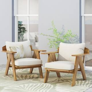 Noble House Arcola Teak Brown Wood Outdoor Patio Club Chair with Beige Cushion (2-Pack) 94330 - T... | The Home Depot