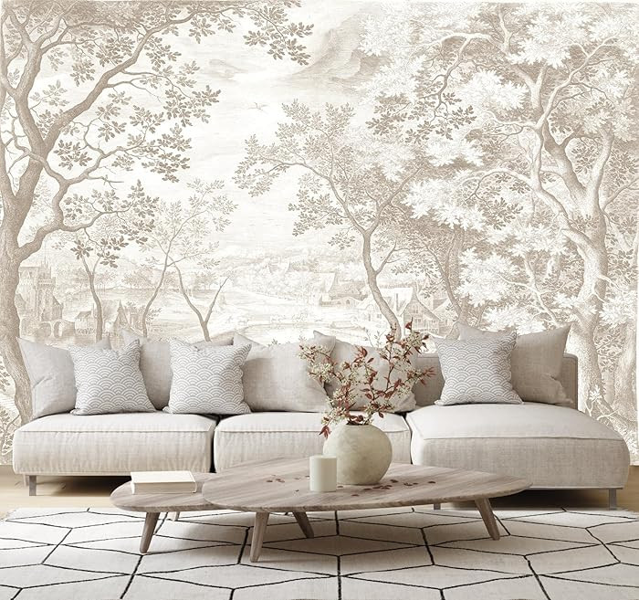 Vintage Beige Forest Woodland Self Adhesive Mural Wallpaper for Bedroom Living Room | Amazon (US)