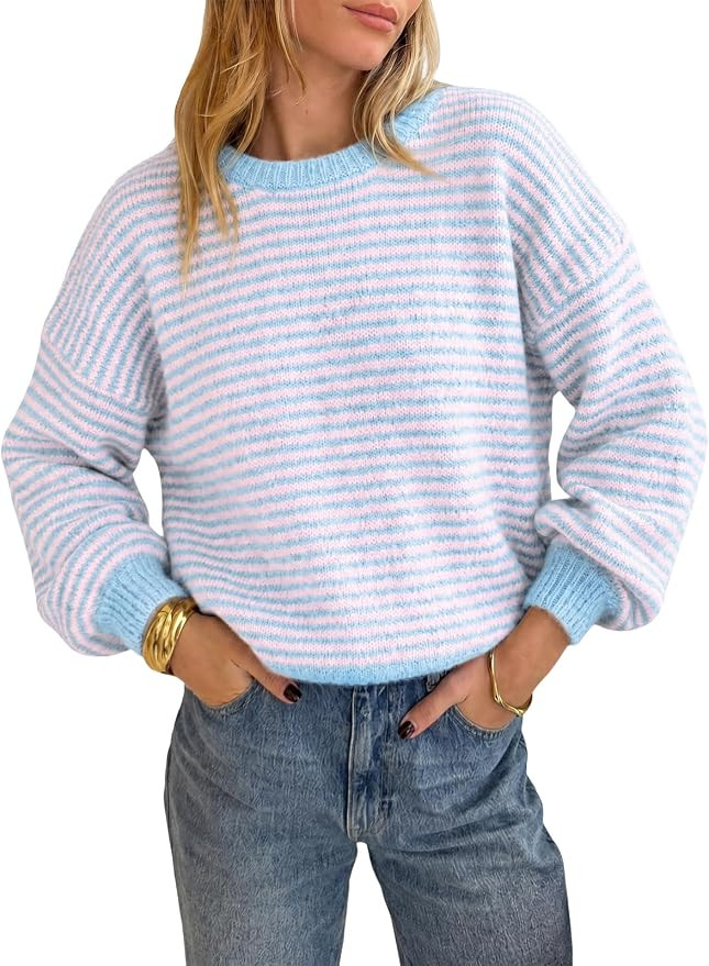 Cicy Bell Womens Striped Sweater Loose Fit Color Block Knit Pullover Tops | Lightweight, Crewneck... | Amazon (US)