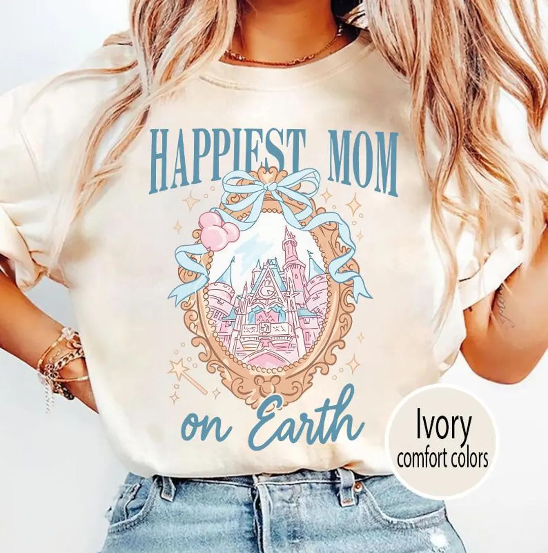 Coquette Happiest Mom on Earth Shirt, Disney Castle Coquette Bow T-shirt, Disney Mama Tee, Disney... | Etsy (US)