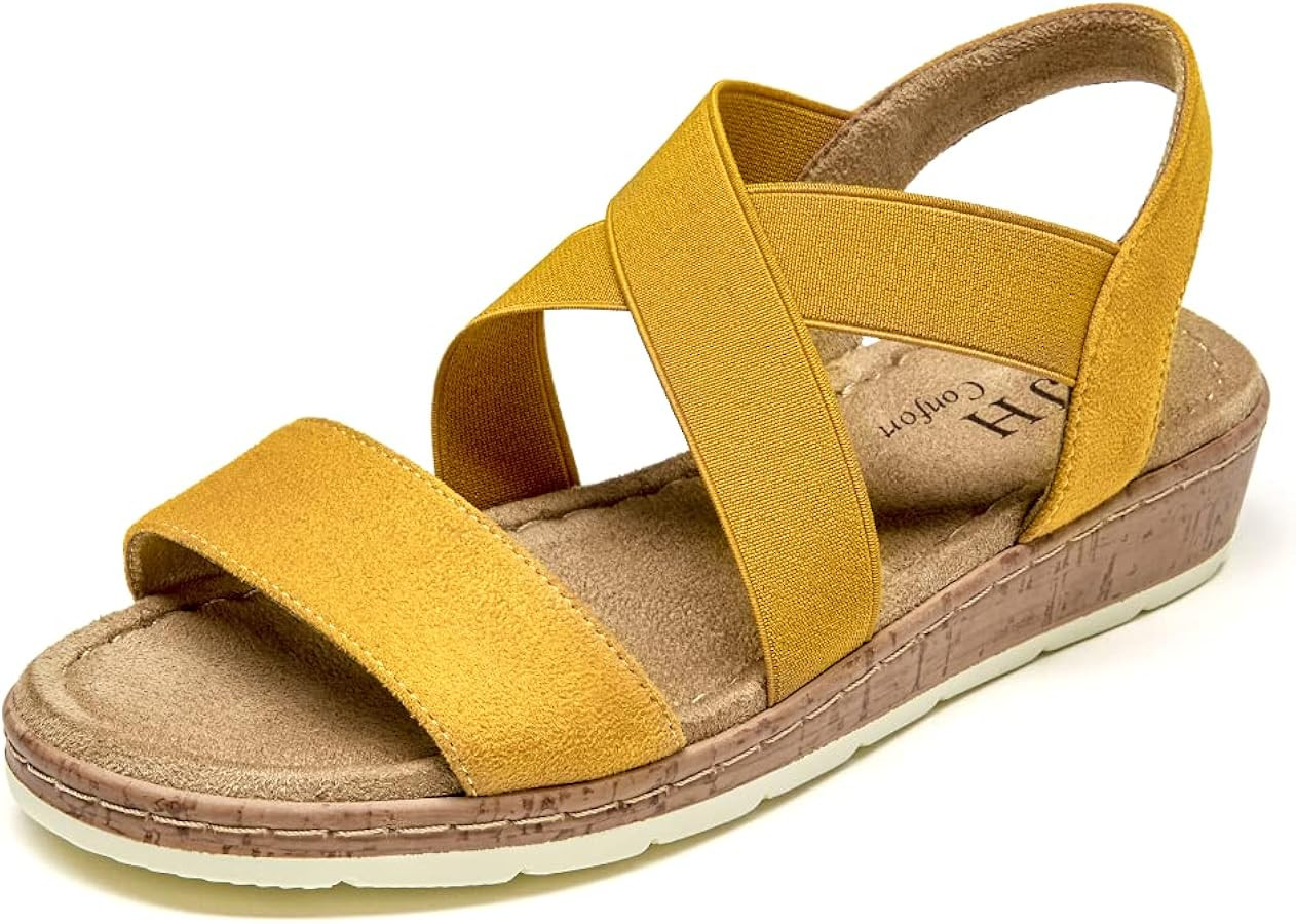 VJH confort Women's Flat sandals, Comfort Slip-on Elastic ankle strap Slingback Light Weight Casu... | Amazon (US)