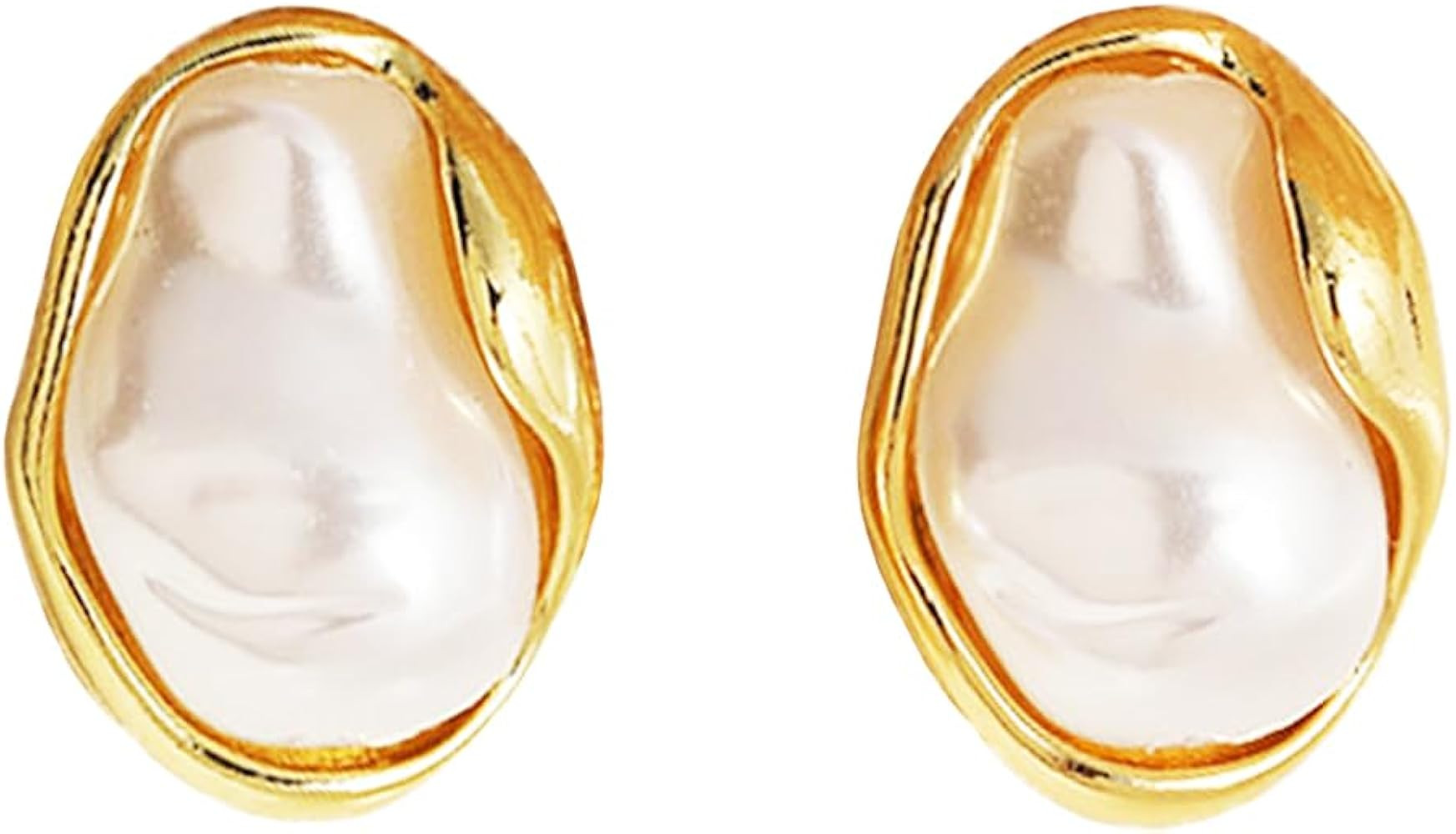 Baroque Pearl Stud Earrings for Women, Big Gold Statement Earrings with Irregular Pearls Vintage ... | Amazon (US)