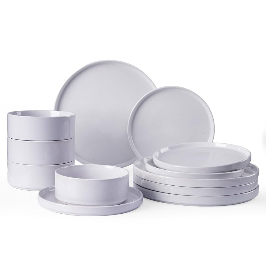 Famiware Nebula Plates and Bowls Set, 12 Pieces Dinnerware Sets, Dishes Set for 4, Light Gray | Amazon (US)