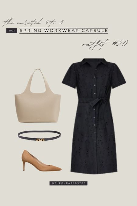 Spring Workwear Capsule - Outfit #20

Work style, work dress, shirt dress, leather bag, suede pumps, neutral heels, leather belt, work bag

#LTKshoecrush #LTKitbag #LTKworkwear